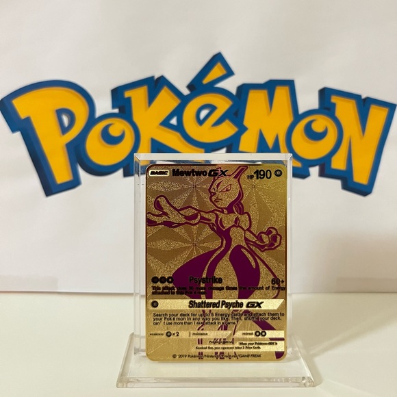 Pokmon | Toys | Pokmon Mewtwo Gx Gold Metal Collectible Card Rare Full Art  | Poshmark